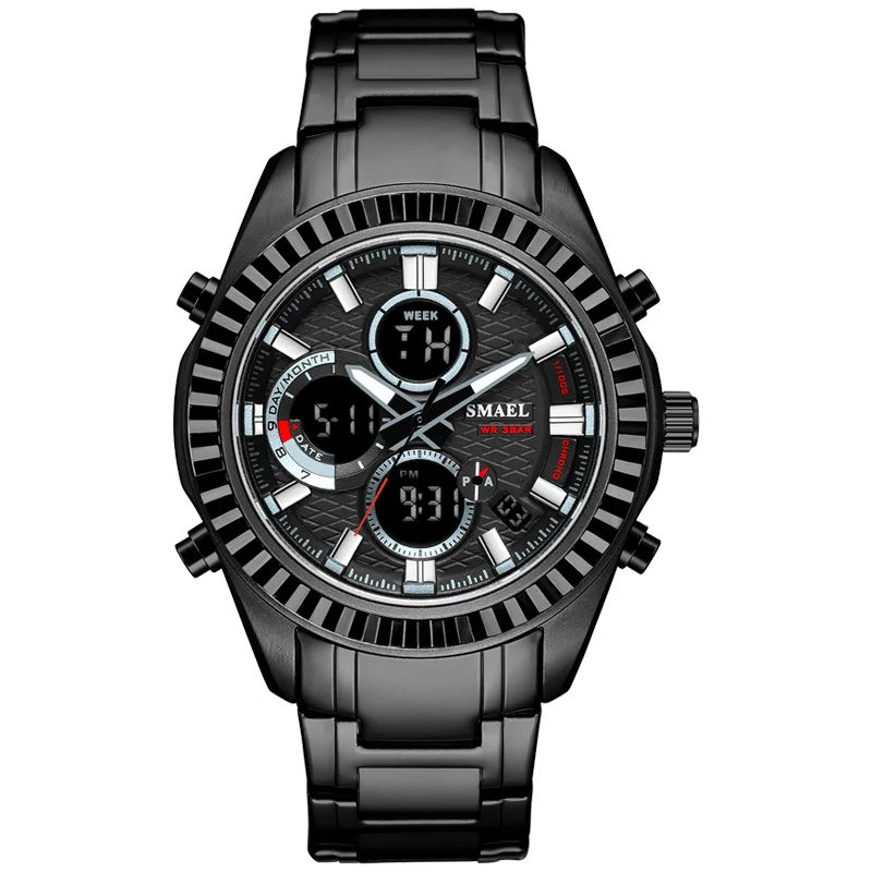SMAEL часы мужские светодиодный цифровые часы мужские серебряные спортивные военные кварцевые наручные часы мужские водонепроницаемые часы 1430 - Color: Black