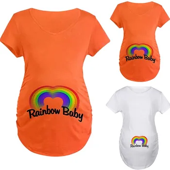 

Maternity Tops Women Women Rainbow Printed Short Sleeve Tops Pregnant Casual Clothes Enfermera Summer Plus Size Clothing S-2XL