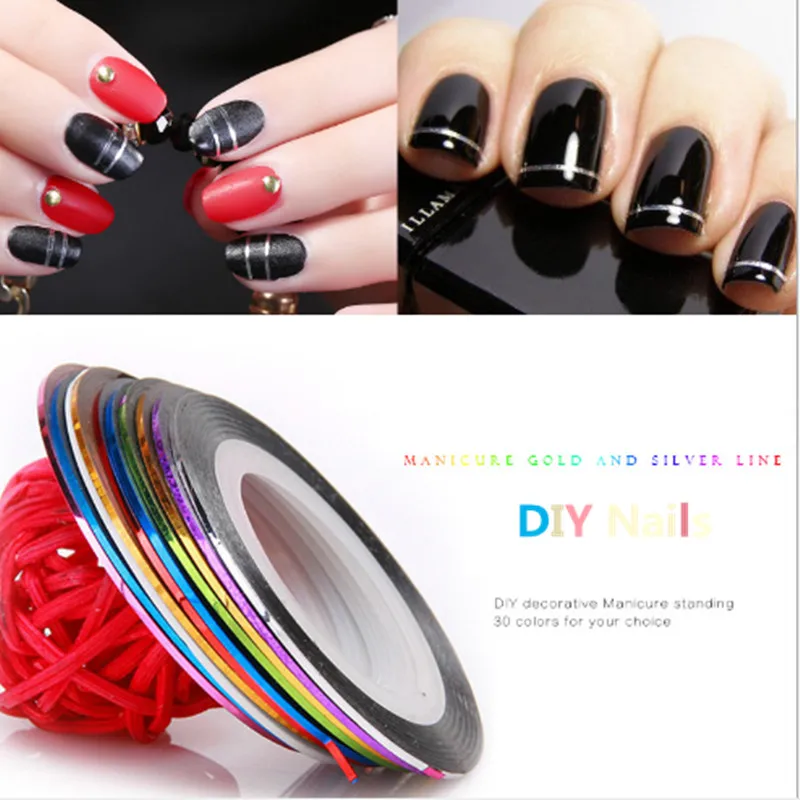 

1 color/roller Glitter Nail Tape Line Multi-color Striping Adhesive Liner Stickers Nail Art Decoration Manicure DIY Tips