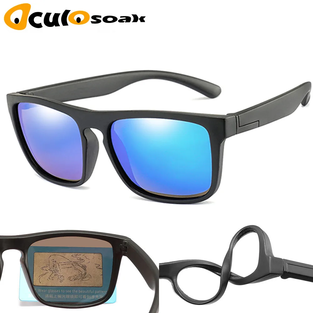 Children Square Polarized Sunglasses Kids Silicone Safe TR90 Sun