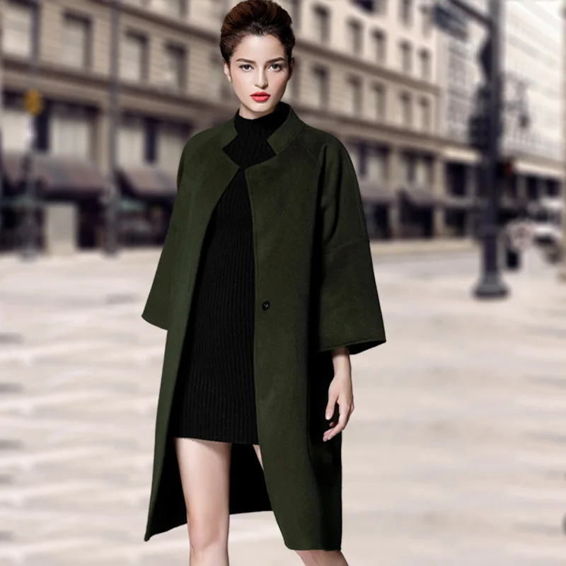 Automne L'europe Main unis Les États Gamme Hiver Manteau Marron Visage La army Haut Laine Et Green Double De À Femelle Long BrqBO4wa