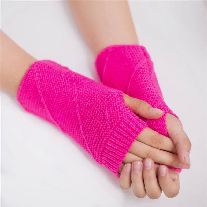  Women Girl Knitted Arm Fingerless Warm Winter Gloves Soft Warm Mitten Hand Gloves guantes eldiven handschoenen 40FE1418