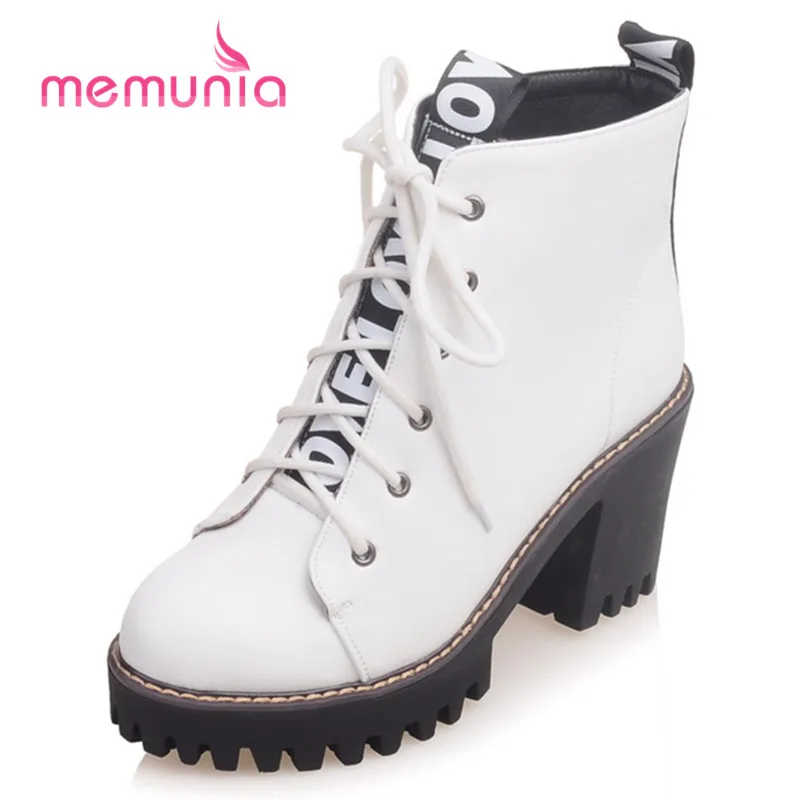 

MEMUNIA 2020 new ankle boots platform boots fashion lace up round toe boots autumn winter women boots big size 34-43