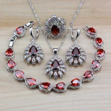 Свадебные украшения для свадебного наряда устанавливает серебра 925 кольцо с красным гранатом серьги и браслет наборы для Для женщин шкатулка для украшений