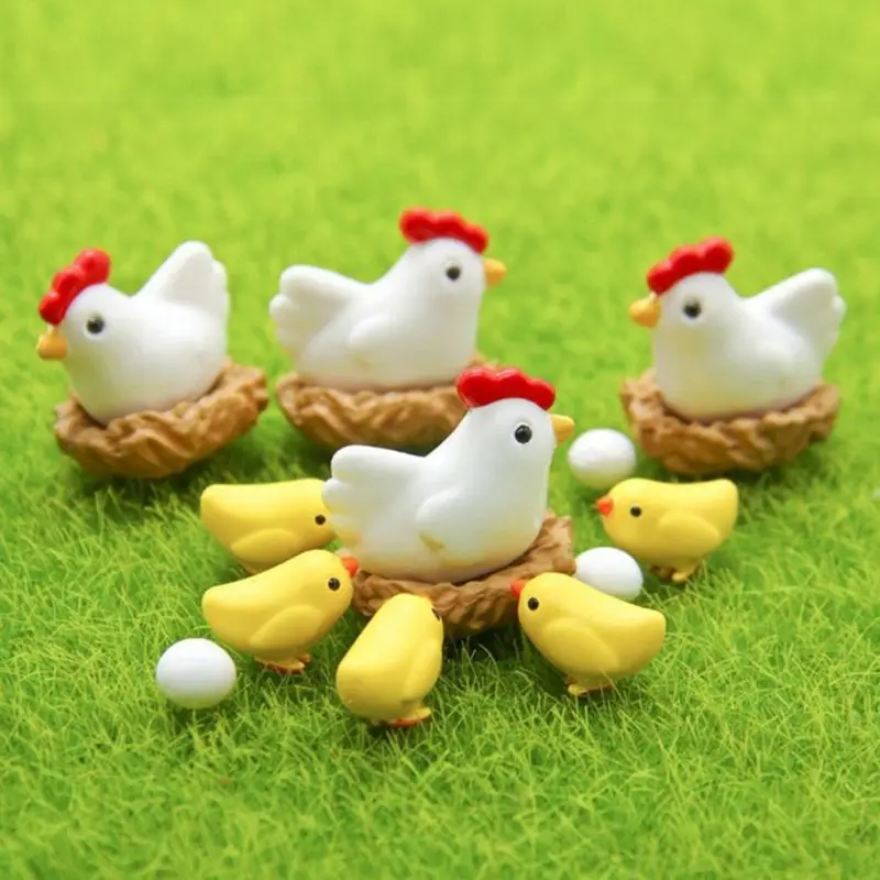 

3 Pieces Hen Chicken Chick Egg Nest Small Pasture Statue Figurine Micro Crafts Ornament Miniatures DIY Home Garden Decor
