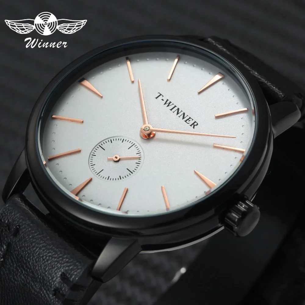 

WINNER 2018 New Mechanical Mens Watches Top Brand Luxury Rose Golden Index White Dial Fashion Concise Casual Man Wrist Watch