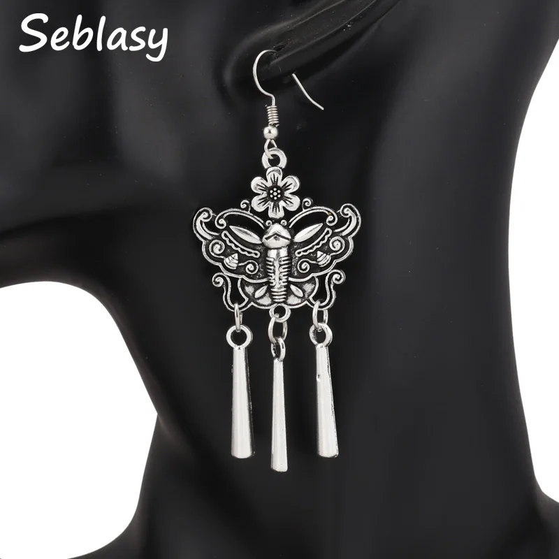 

Seblasy Hot Sale Vintage Long Statement Flower Flying Butterfly Drop Earrings Punk Stripe Tassel Dangle Earrings Women Jewelry