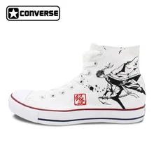 Белые кроссовки All Star Converse Для мужчин женская обувь аниме Gintama Дизайн ручной росписью обувь для мальчиков и девочек высокие холщовые кроссовки
