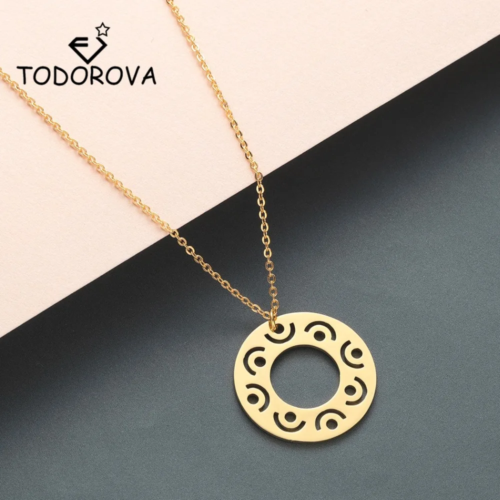 

Todorova Vintage Minimal Dainty Circle Necklace Women Jewelry Stainless Steel Gold Chain Geometric Karma Round Pendant Necklace