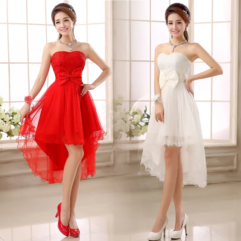 

2019 Sweet Memory Red White High Low Prom Dress with Bow SW1968
