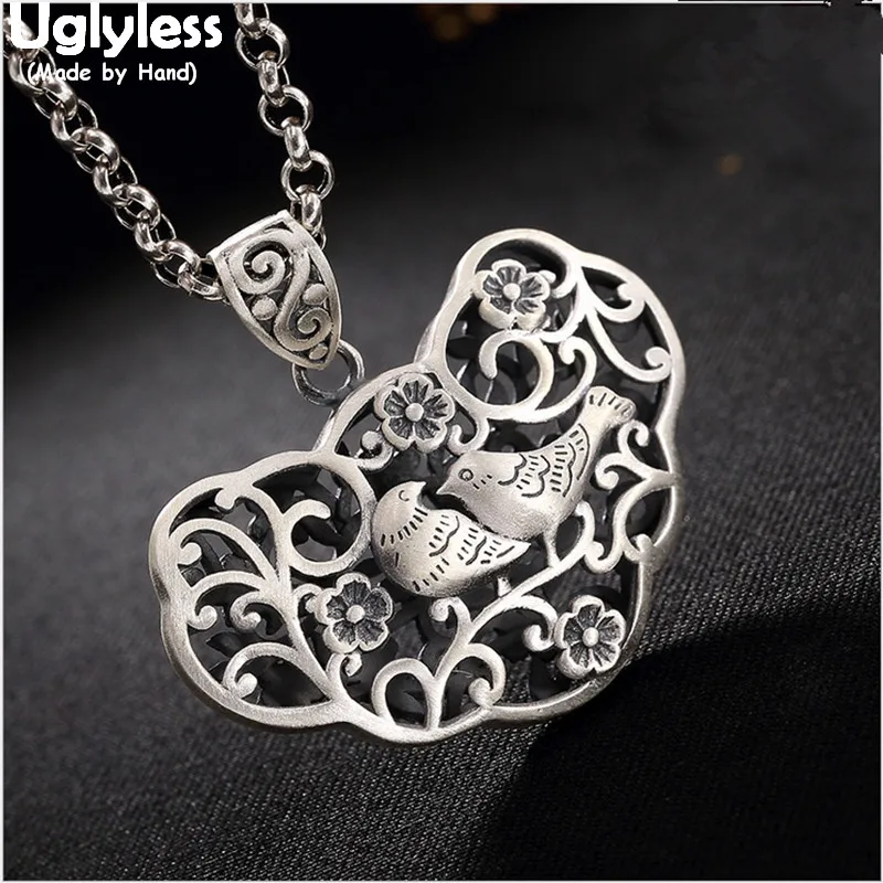 Uglyless Real 999 изящный Серебряный этнический кулон в форме сердца без цепочки с