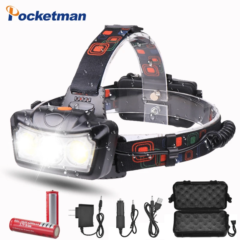 

headlamp 15000LM headlight led T6 COB head torch flashlight head light super bright waterproof headtorch head lamp
