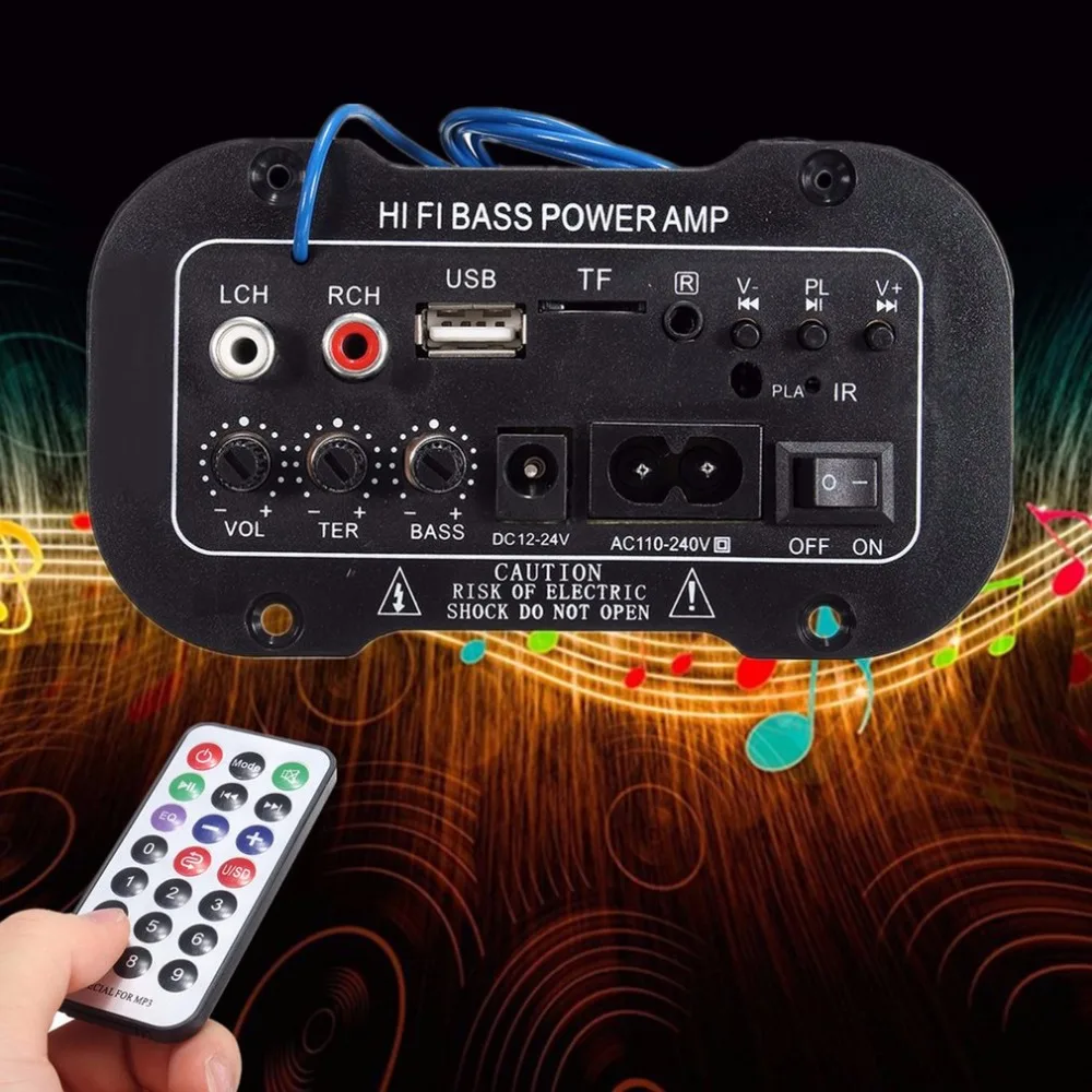 220 В автомобильный Bluetooth усилитель Hi-Fi усилитель мощности басов плата для авто аудио TF плеер USB маленький сабвуфер с искажением