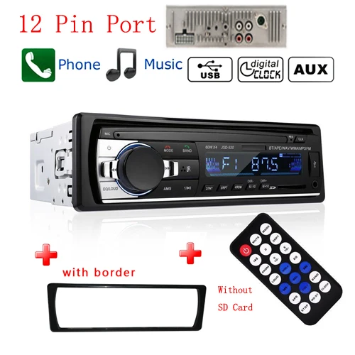 12PIN car radio Hikity Bluetooth Авторадио 12 в автомобильный стерео радио FM Aux-IN входной приемник SD USB JSD-520 In-dash 1 din автомобильный MP3 мультимедийный плеер - Цвет: 12PIN car radio