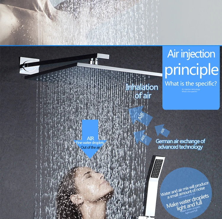 10 Inch Air Shower Head Set Booster Saving Water Concealed Wall Mounted Box Shower Kit  Rainfall Brass Bath &Shower Faucets (7)