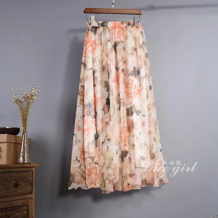 Летняя и новая Ретро пляжная шифоновая юбка с принтом бюст богема длинная юбка - Цвет: Оранжевый