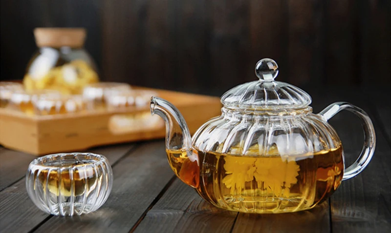 600 мл Полосатый Цветочный чайник в форме тыквы, термостойкий стеклянный горшок, цветочный чайный стакан, стеклянный чайный горшок с заваркой, чайный лист, травяной