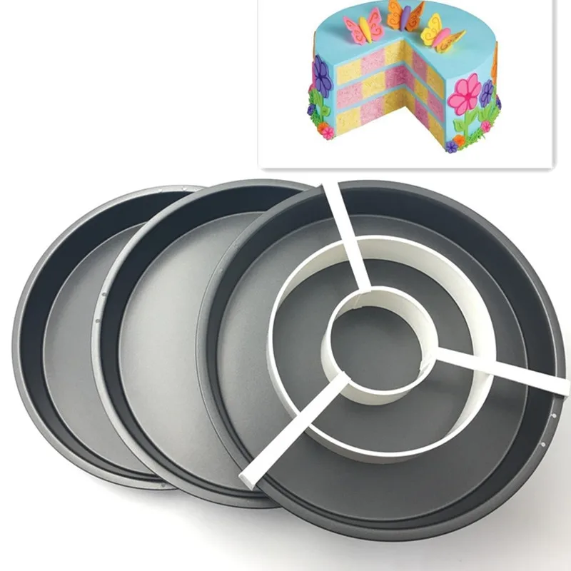 

Free shipping New Checkerboard Cake Mold 3 Non-Stick Baking Pan Tin Divider Set DIY Bakeware 8'' Pizza Pan