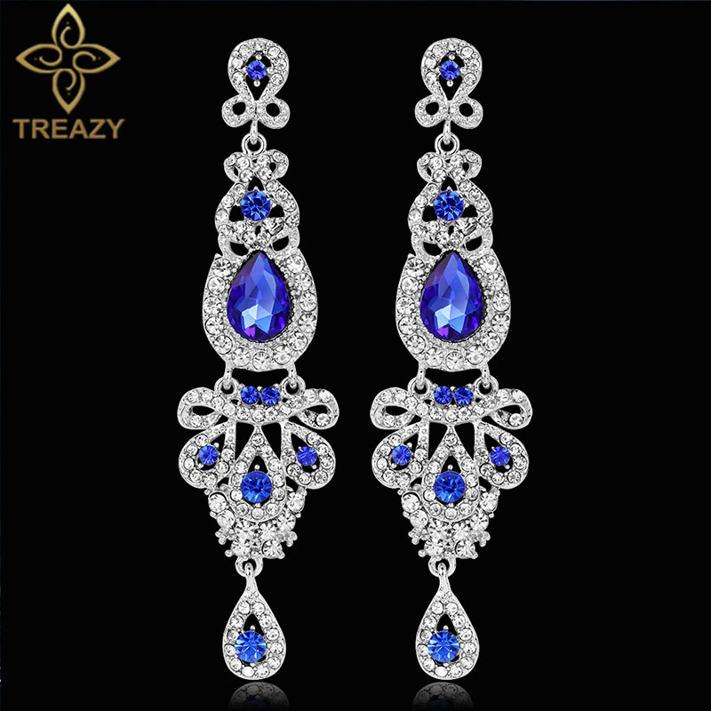 Treazy Pendientes De Boda De Cristal Transparenterojoazul Treazy Pendientes De Boda De Cristal Transparenterojoazul