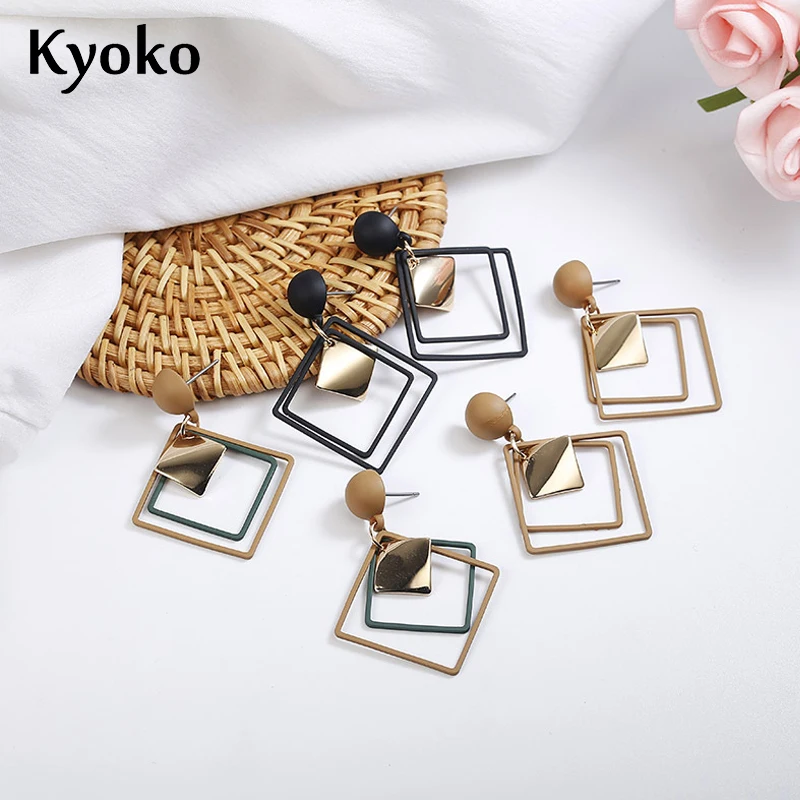 

Kyoko 2019 Geometric Vintage Earrings Fashion for Women Statement Earrings Double layed Black Copper Pendant Earrings Jewelry