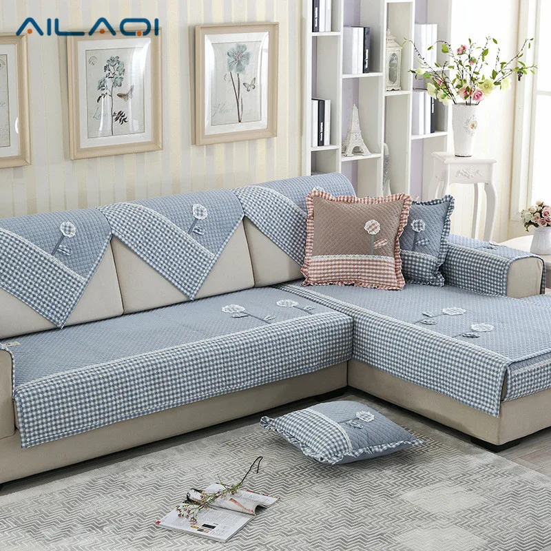 AILAQI Korean cotton plaid sofa mat thickening non slip sofa set simple