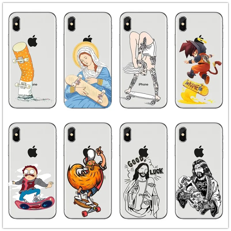 

New skateboard Street flame soft silicon case for iphone 6 6SPlus 7 7Plus 8 8Plus X XS SE Strange skateboarding cases coque capa