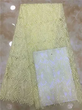 

Upscale Style Sequins Lace Fabric Sequined Embroidered Guipure Net Lace African Wedding Dresses Sewing Mesh Material yellow