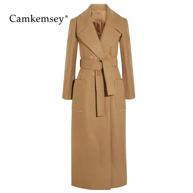 Manteau Pour Manteaux Laine Haute Qualité Camel Femmes D'hiver Longue En Outwear Mélanges Cachemire Camkemsey 2018 Élégante UwHHq