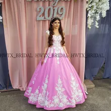 Бальное платье принцессы пышные платья 3d-цветочная Аппликация Ярко-Розовый сатин Vestidos de 15 anos длинное милое 16 платье для выпускного вечера