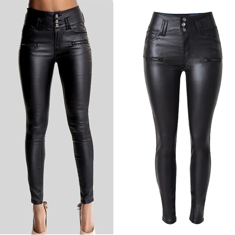 Goede Vrouwen Sexy Faux Leather Stretch Skinny Broek Dame Zwarte Hoge Taille Slanke Jeans Broek
