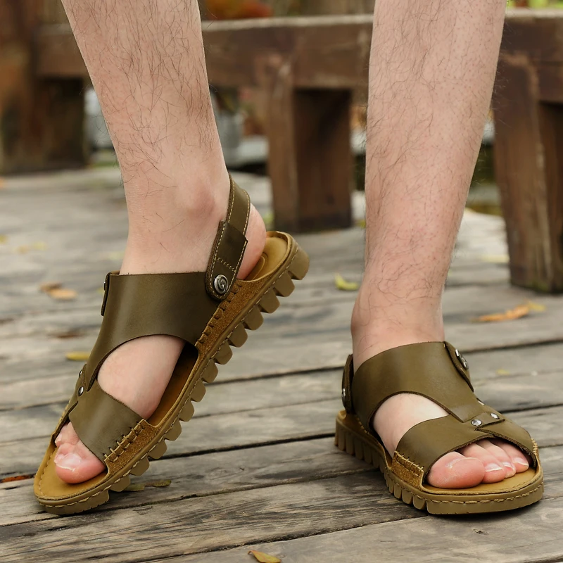 Misalwa/мужские сандалии из натуральной кожи; Летняя мужская обувь для улицы; фирменные оригинальные пляжные мужские шлепанцы ручной работы; Размеры 37-46