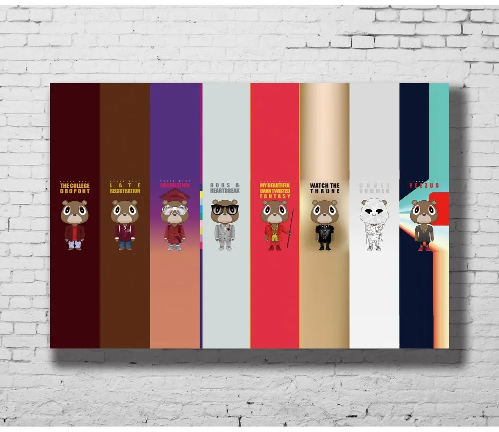 

Kanye West Bear Kaws Paws Custom 2017 Ablum Wall Sticker Home Decoration Silk Art Poster