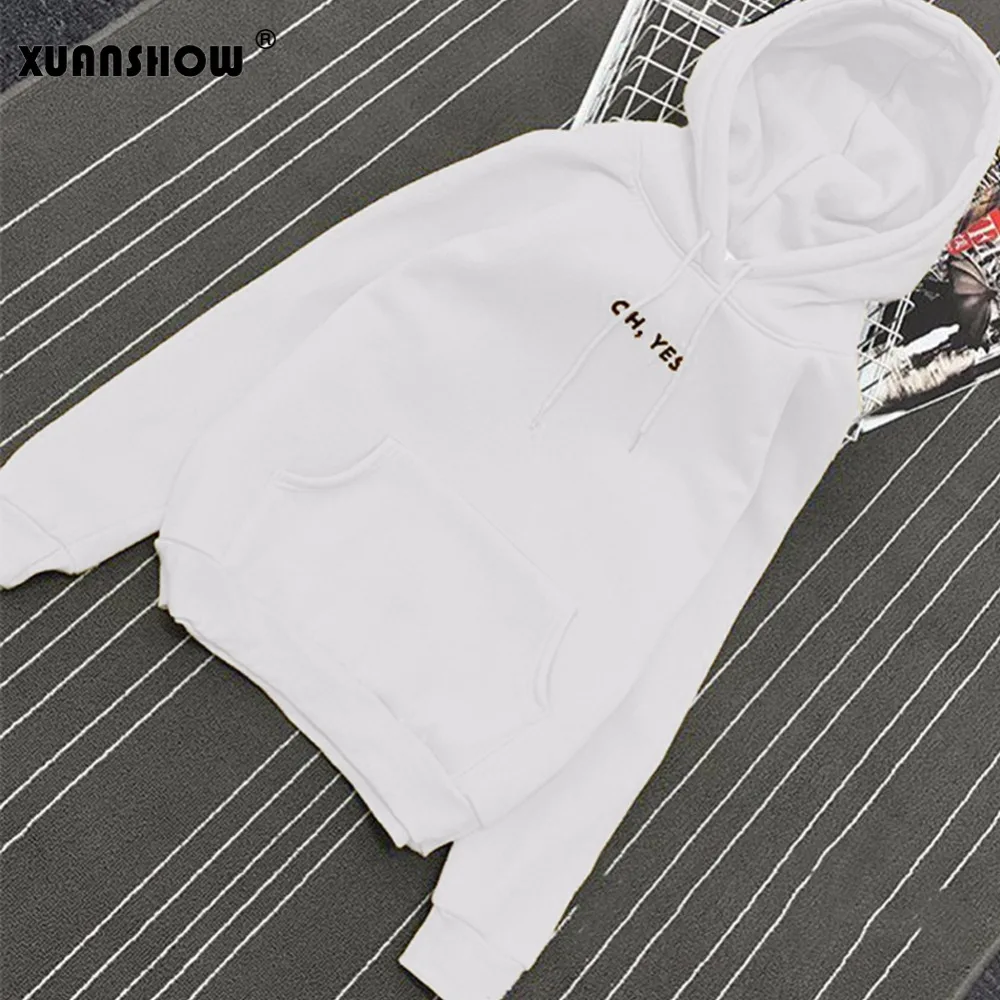  XUANSHOW Spring Autumn Women Hoodies Hoodies Fleece Oh Yes Letter Harajuku Printed Pullover Loose F