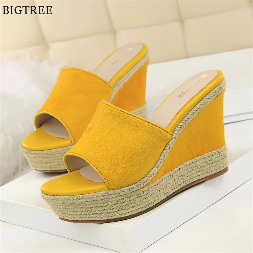

Country Style Hemp Rope Weaving Casual Outdoor Slippers Women's Open Toe Fashion Platform High Heels Wedges Slippers 2019 Summer
