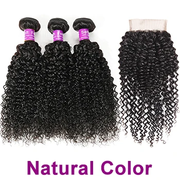 Soft Feel Hair Пучки волнистых волос с закрытием бразильские кудрявые вьющиеся волосы с закрытием Remy Weave человеческие волосы 3/4 пучков с закрытием - Цвет: Естественный цвет