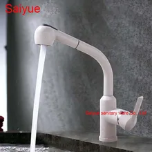 Очаровательный выдвижной овсяный белый мраморный камень полированный 360 градусов вращающийся латунный поворотный кран и смеситель для кухонной раковины бортике кран