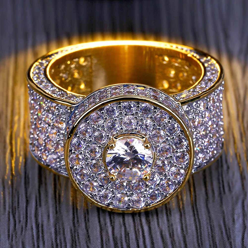 MISSFOX хип хоп классические 18k золотые кольца мужские сверкающие большие