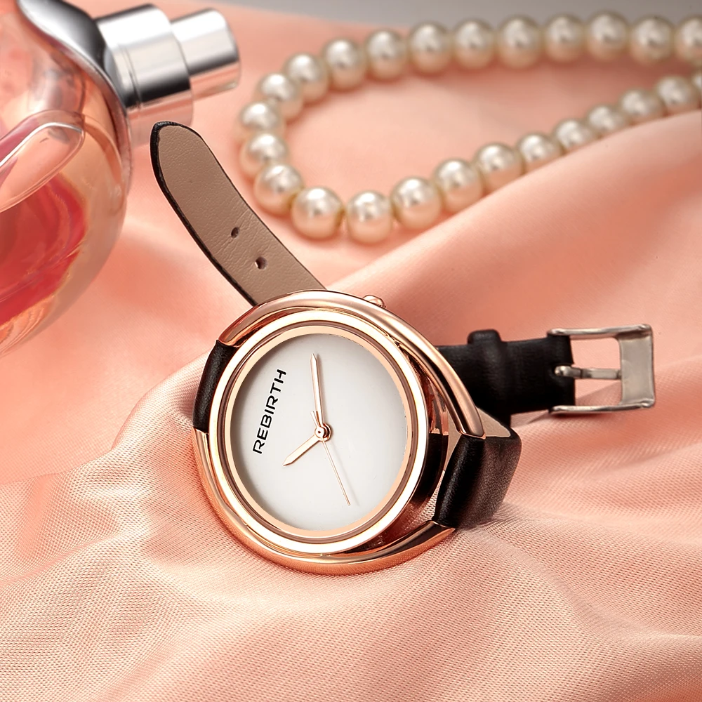 Женские наручные часы REBIRTH, кварцевые часы с кожаным ремешком, роскошные часы-браслет из розового золота, женские часы montre femme RE028