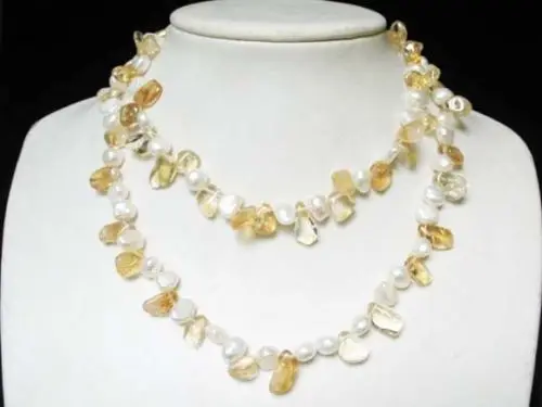 

Jewelr 005792 necklace white pearl mixed citrine freeform beads 35