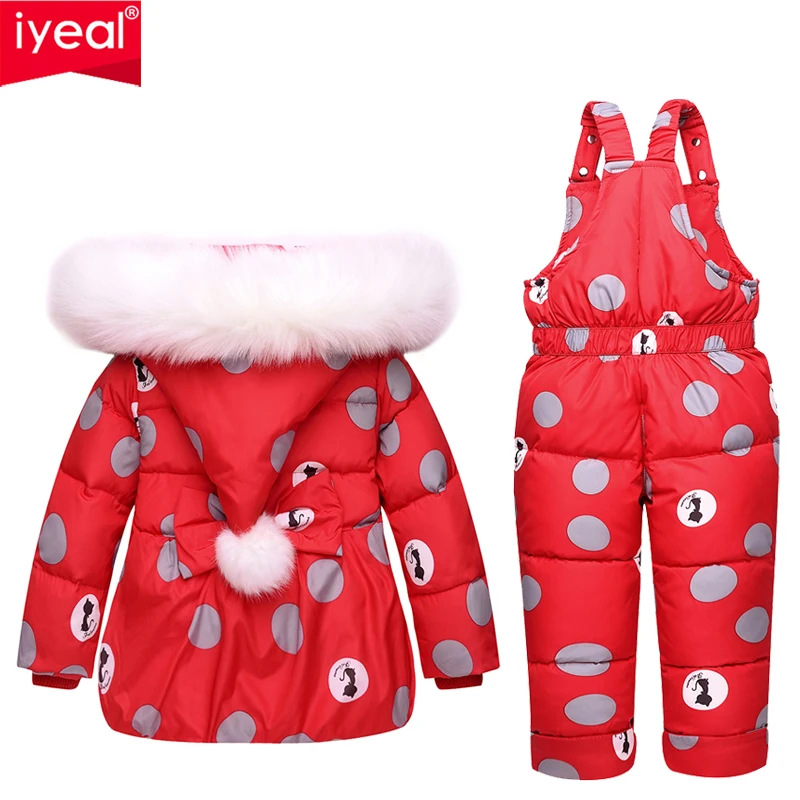 IYEAL Winter Children's Clothing Girls Warm Hooded Duck Down Jacket Coats + Overalls Waterproof Snowsuit Kids Baby Clothes