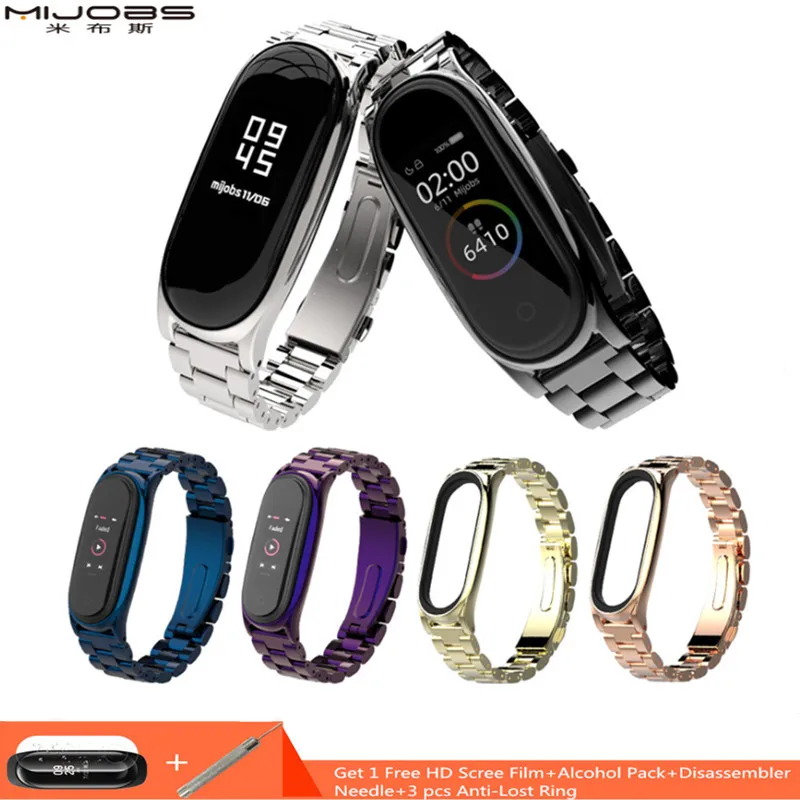 Металлический ремешок Mijobs для Mi Band 3 браслет Xiaomi 3/4 Безвинтовой из нержавеющей