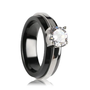 2.0ct AAA циркон обручальные кольца для женщин серебряный цвет 316 нержавеющая сталь керамические кольца женские anel Австрийские кристаллы ювелирные изделия - Цвет основного камня: Black Rings