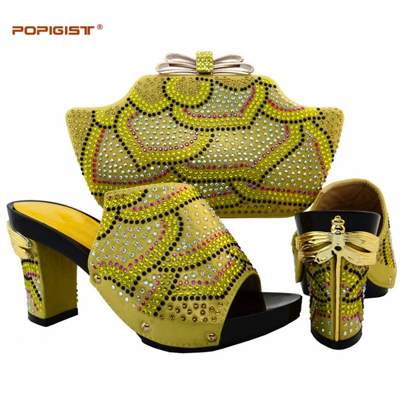 Lucky shoes gold color with beautiful crystal high heel with dragonfly