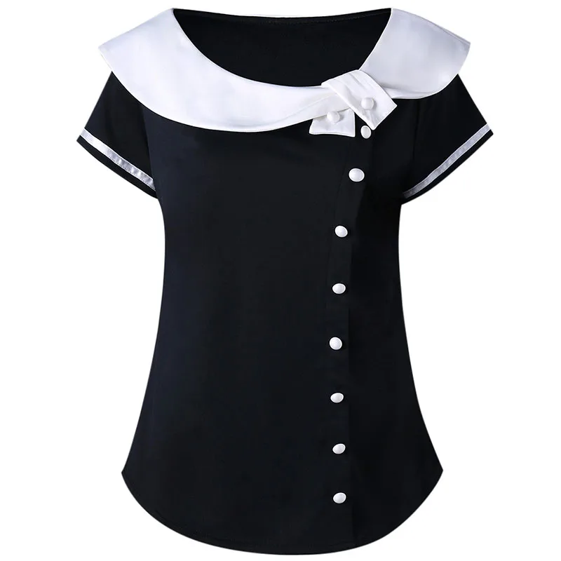 PlusMiss Plus Size 5XL 4XL Summer 2018 Peter Pan Collar T-shirt Women Big Size Black and White Patchwork T Shirt Ladies Tops Tee PlusMiss Plus Size 5XL 4XL Summer 2018 Peter Pan Collar T-shirt Women Big Size Black and White Patchwork T Shirt Ladies Tops Tee