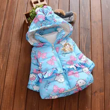 Верхняя одежда новорожденным зимнее пальто с капюшоном и принтом бабочки для маленьких девочек с хлопковой подкладкой теплая Толстая куртка одежда синего цвета для младенцев