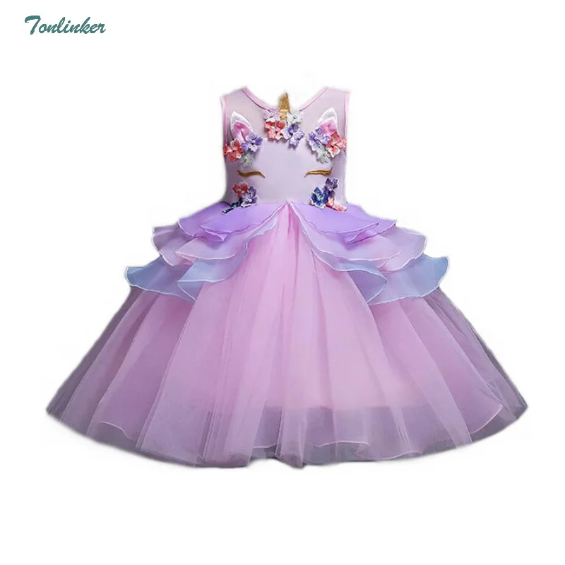 Princess Girls Unicorn Flowers Dress Kids Unicorn Tutu Dress Girl Prom Unicorn Party Costume Unicornio Vestiso 2,10 Years