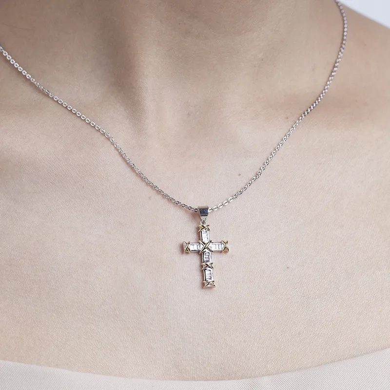 

Handmade Christianity Cross Pendants sona diamant Real 925 Sterling silver Wedding Pendant with Necklace for women jewelry Gift