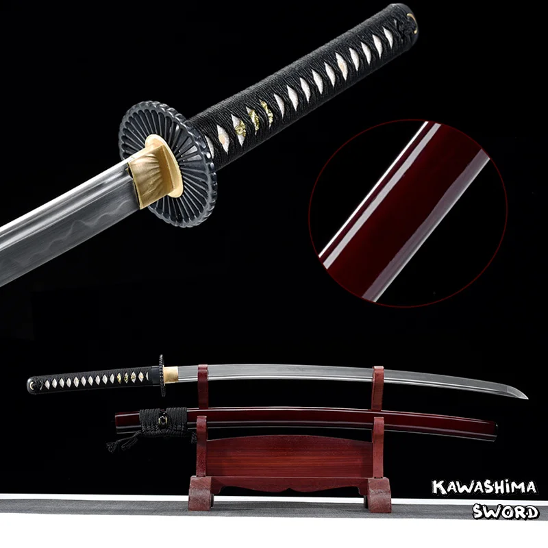 Najtaniej Ręcznie wykonana prawdziwa katana 1095 stalowa glina hartowana pełna Tang ostrość gotowa ostatni miecz samuraja New Arrival Red