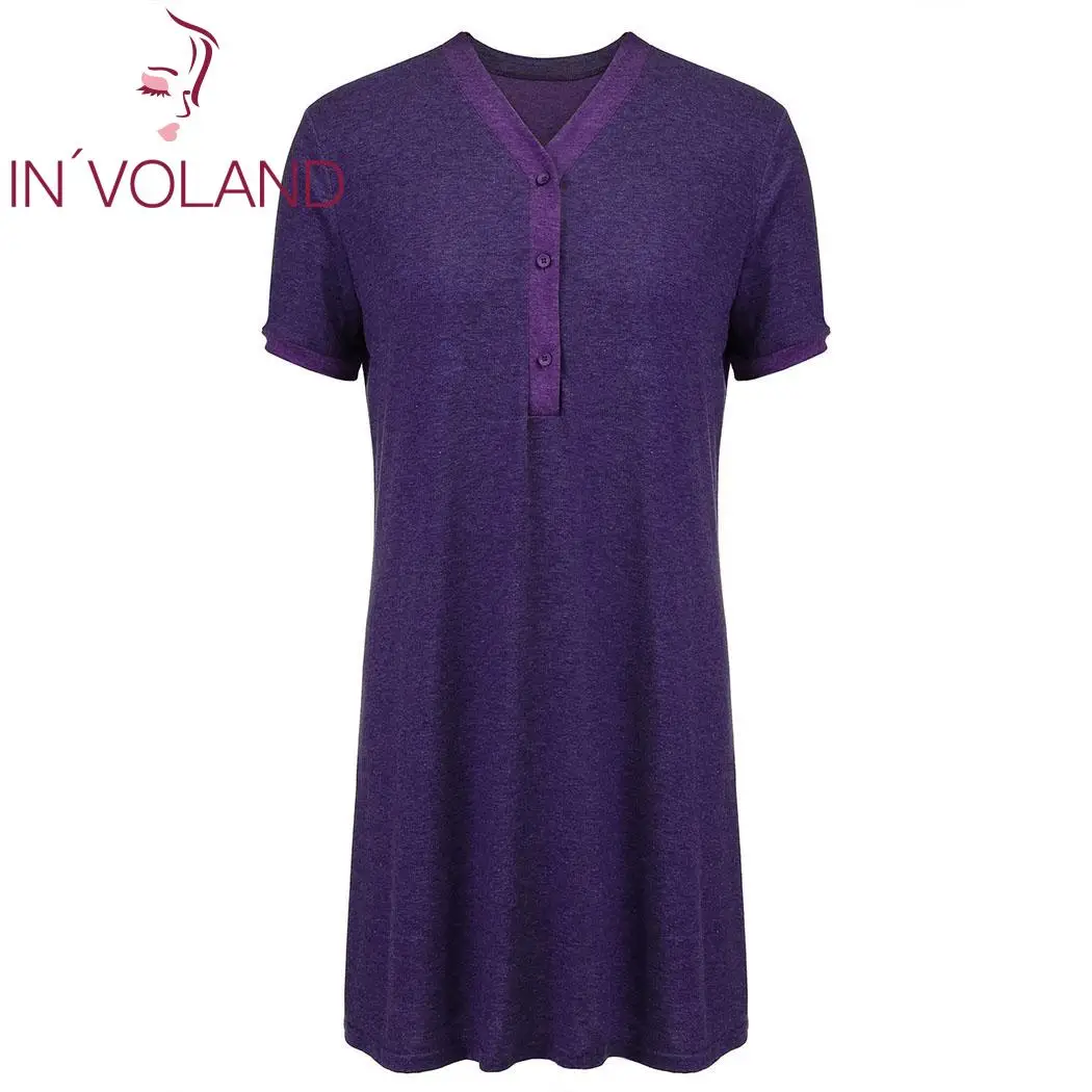 IN'VOLAND, женская одежда для сна, платье размера плюс XL-5XL, летние Ночные рубашки для беременных, кормящих грудью, ночное белье, женские платья, ночные рубашки - Цвет: Purple