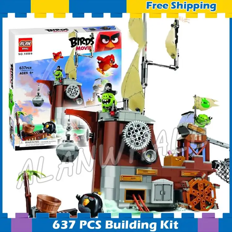 

637pcs The Birds Movie Piggy Pirate Ship 10509 Building Kit blocks Model Children Toys Games DIY Set Bricks Compatible With Lego